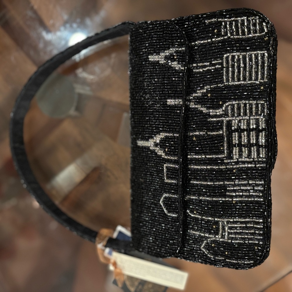 Chic Black and Silver Beaded Clutch